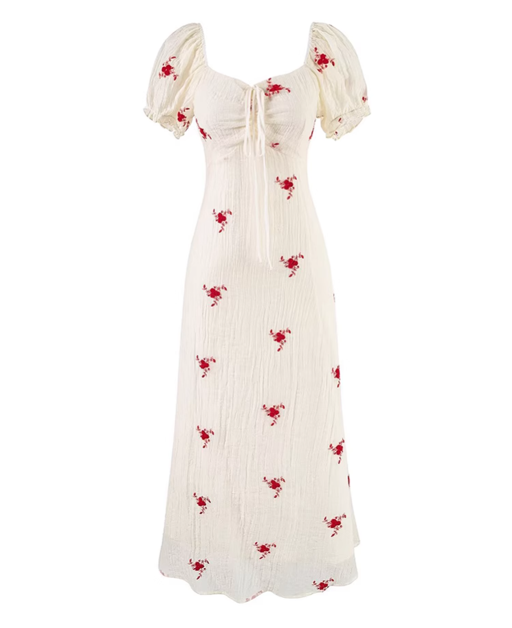 French retro printed tea dress 2025 new waist slim long dress R2589