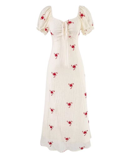 French retro printed tea dress 2025 new waist slim long dress R2589