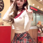College style fake two-piece contrast color halter neck top 2025 sweet and spicy plaid skirt suit R1239