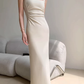 Square neck camisole dress 2025 temperament waist hip slit high-end long skirt R1452