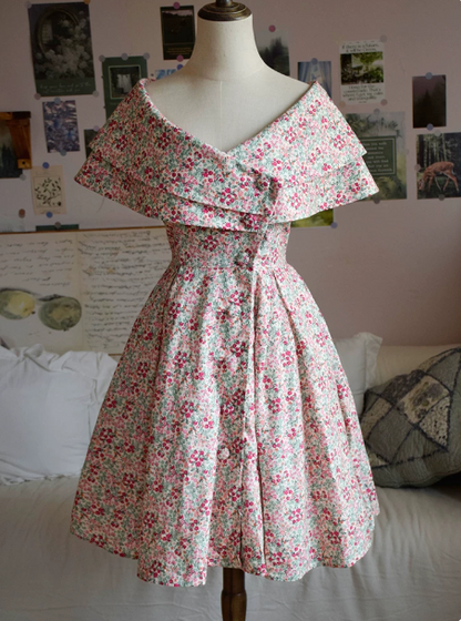 French Retro Floral A-line Portrait Corset Mini Birthday Dress Homecoming Dress RS472
