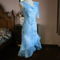 French Retro Baby Blue Flouncing Beaded Sheath Asymmetrical One-shoulder Corset Midi Prom Dress Cocktail Dress RS477