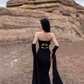 Travel photo skirt red dress desert travel outfit black ribbon evening dress long skirt R1566
