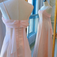 French Chic Blush Pink A-Line Spaghetti Straps Satin Corset Maxi Evening Dress RS478