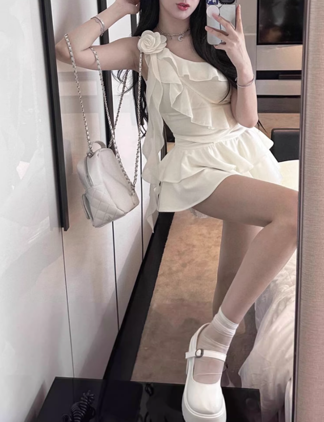 Pure desire design irregular off-shoulder top 2025 plus size sweet and spicy skirt suit R1056