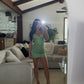 Green shiny suspenders sexy hip skirt homecoming dress R2410