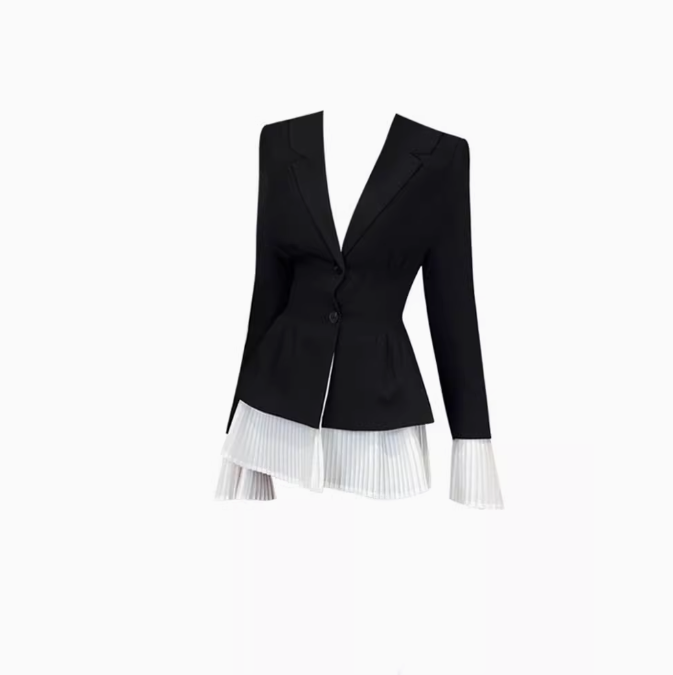 High-grade pleated long-sleeved jacket 2025 large size slim suit collar waist top R1069
