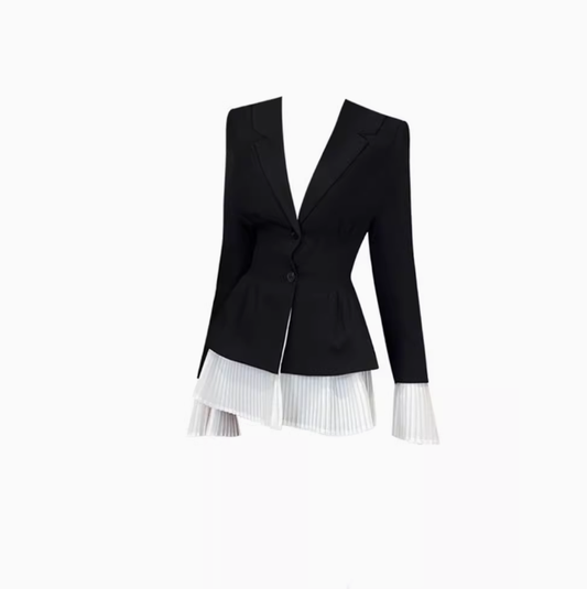 High-grade pleated long-sleeved jacket 2025 large size slim suit collar waist top R1069