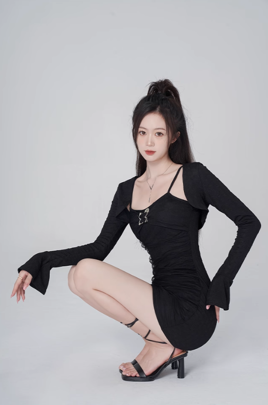 Pure desire style sexy hot girl dress suit black suspenders hip skirt women R4182