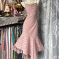 Light pink halter-neck fitted long ball gown R7867