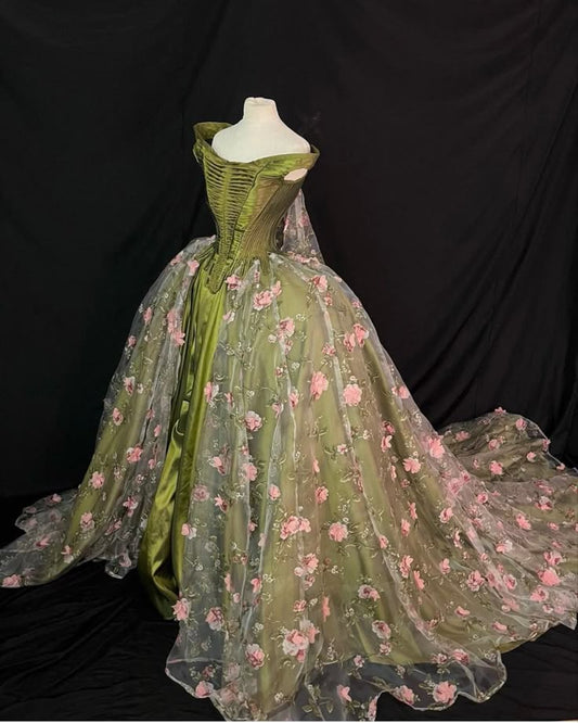 Green one-shoulder slim waist long dress, prom dress R5323