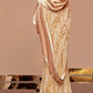 Brown strapless top and gold fishtail long skirt prom dress R6439