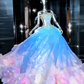 Blue Fairy-Style Prom Dress with Pink Trim and a Puffy Skirt R6521
