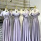 Purple satin waist-cinched, slim-fit, figure-flattering and elegant ball gown, bridesmaid dress R5962