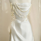 White strapless satin waist slim fit elegant skirt, prom dress R5692