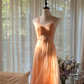 Light orange halter-neck A-line midi ball gown R7788