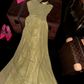 Yellow one-shoulder fitted waist long ball gown with pleats R7039