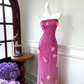 Pink gradient strapless fitted long ball gown R6879
