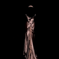 Brown halter-neck satin fitted waist bodycon long ball gown R6681