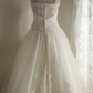White strapless, fitted A-line tulle long ball gown/bridal dress R6760
