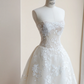 White tube top printed waist slim fit puffy elegant long skirt, prom dress R5650