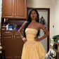 Light yellow strapless fitted waist slim-fitting slit sexy long ball gown R7598