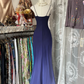 Deep purple halter-neck fitted long dress, ball gown R6360