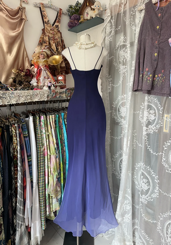 Deep purple halter-neck fitted long dress, ball gown R6360