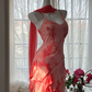 Pink halter-neck fitted midi ball gown R7675