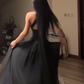 Black Halter Neck Waist-Cinched Fitted Floor-Length Prom Dress R7120
