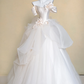 White strapless satin three-dimensional flower puffy tulle skirt long dress bridal gown R5727