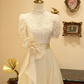 White fitted A-line long ball gown R7193