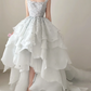 Light blue gradient spaghetti strap, 3D floral, waist‑cinched, full‑skirted long prom dress R7986