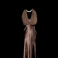 Brown halter-neck satin fitted waist bodycon long ball gown R6681