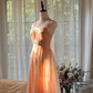 Light orange halter-neck A-line midi ball gown R7788