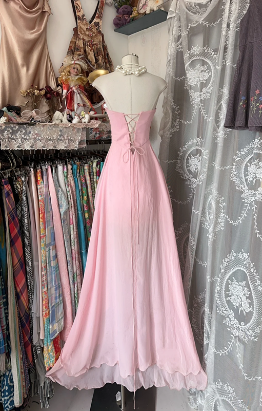 Pink strapless fitted waist cute short dress, prom dress R6321