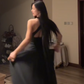 Black Halter Neck Waist-Cinched Fitted Floor-Length Prom Dress R7120