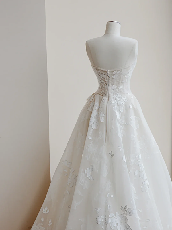 White tube top printed waist slim fit puffy elegant long skirt, prom dress R5650