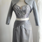Grey halter-neck, fitted, pleated, elegant long ball gown R6839