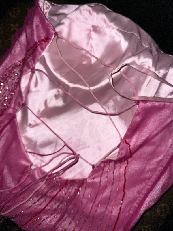 Pink gradient strapless fitted long ball gown R6879