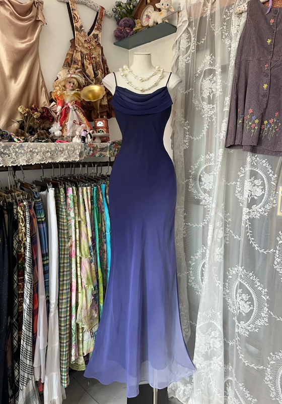 Deep purple halter-neck fitted long dress, ball gown R6360