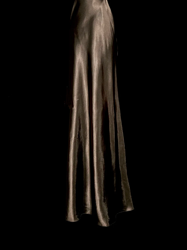 Brown halter-neck satin fitted waist bodycon long ball gown R6681