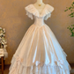 White Prom Dress with V-Neck, Fitted Waist and Puffy Skirt; Bridal Gown R7313