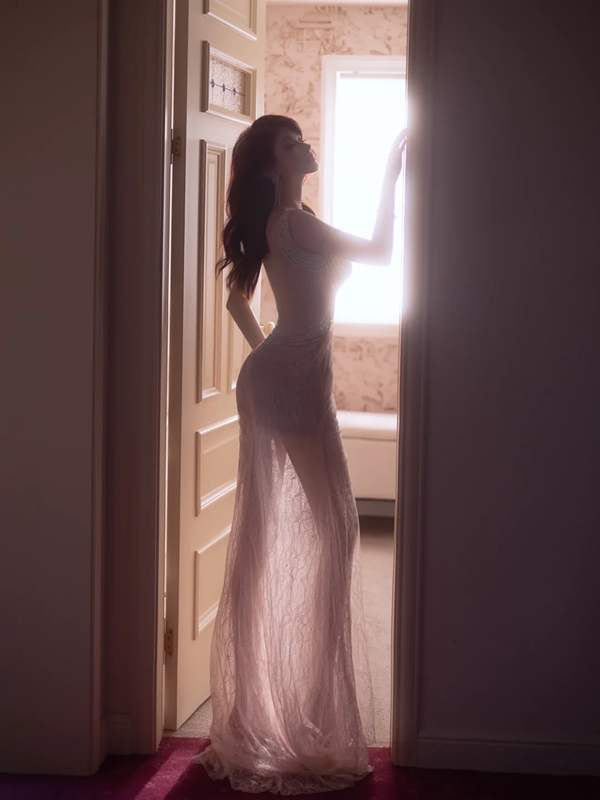 Light pink halter-neck fitted waist bodycon sexy long ball gown R7080