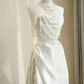 White strapless satin waist slim fit elegant skirt, prom dress R5692