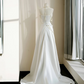White strapless satin waist slim fit elegant skirt, prom dress R5692