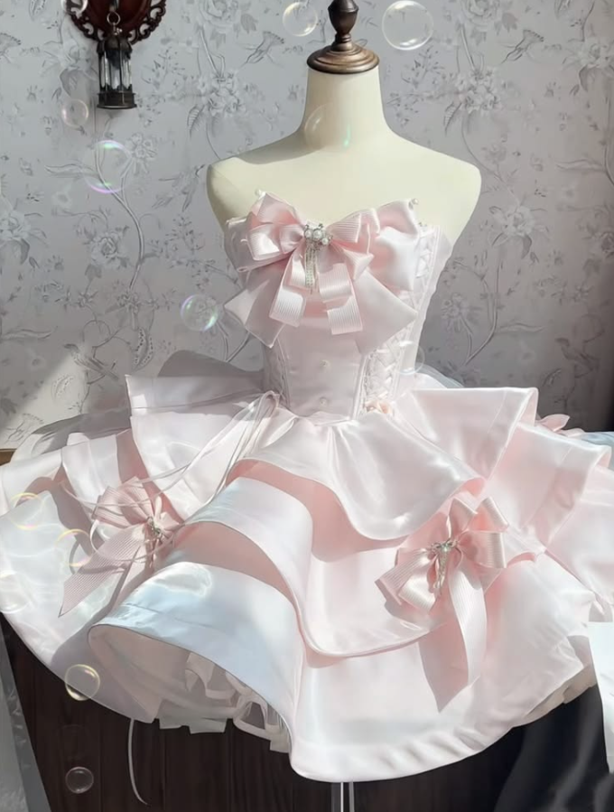 Sweet Ruffled Silky Women's Homecoming Dress Blush Pink Corset Princess Short Prom Dress Birthday Dress RS2621