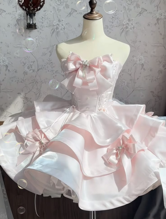 Sweet Ruffled Silky Women's Homecoming Dress Blush Pink Corset Princess Short Prom Dress Birthday Dress RS2621