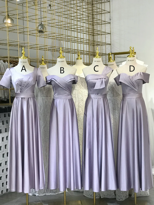 Purple satin waist-cinched, slim-fit, figure-flattering and elegant ball gown, bridesmaid dress R5962