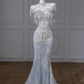 Blue and white diamond waist slimming and hip-wrapped fishtail long dress bridal gown R5843